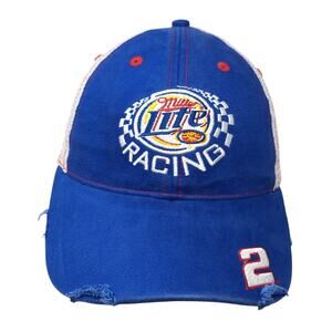 Miller Lite Racing #2 Strapback Trucker Hat Blue OS Distressed Star Promotions